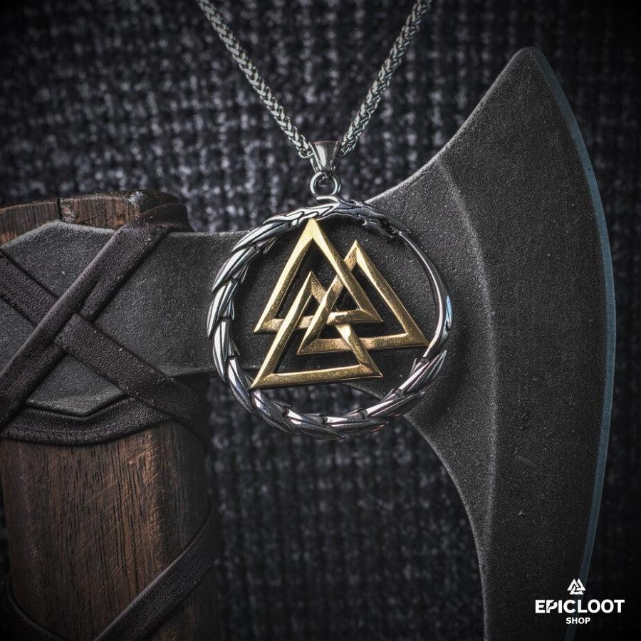 Valknut surrounded by Jormungandr Necklace
