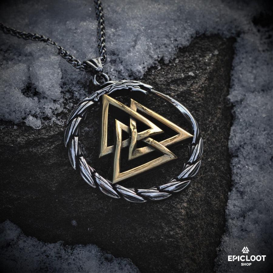 Valknut surrounded by Jormungandr Necklace