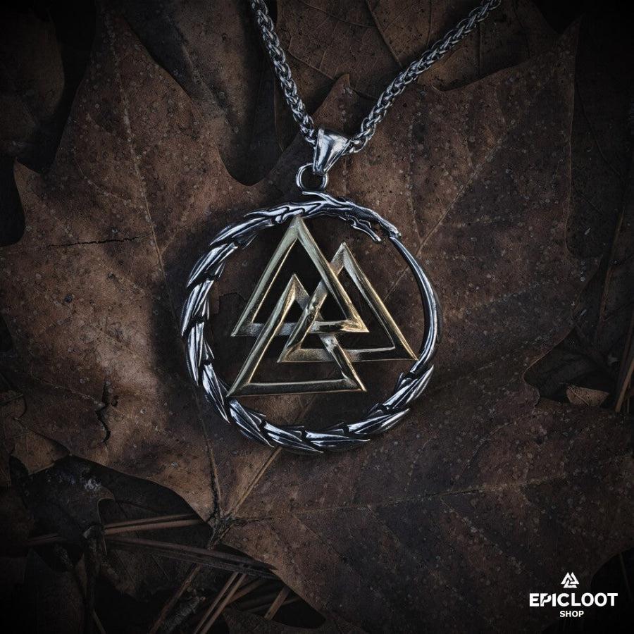 Valknut surrounded by Jormungandr Necklace