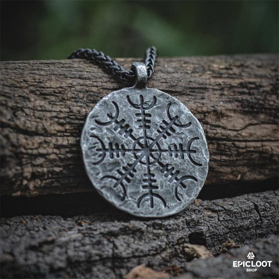 Vegvisir and Aegishjalmur Symbols 2 Side Necklace
