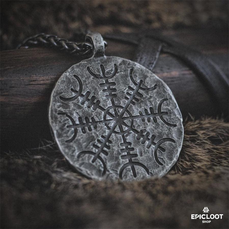 Vegvisir and Aegishjalmur Symbols 2 Side Necklace