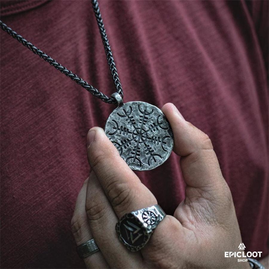 Vegvisir and Aegishjalmur Symbols 2 Side Necklace
