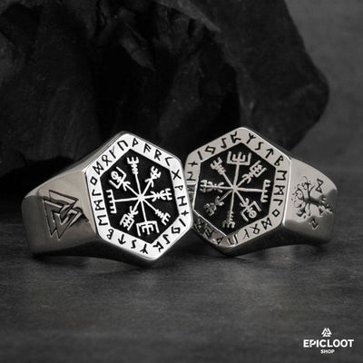 Vegvisir Ring with Nordic Symbols