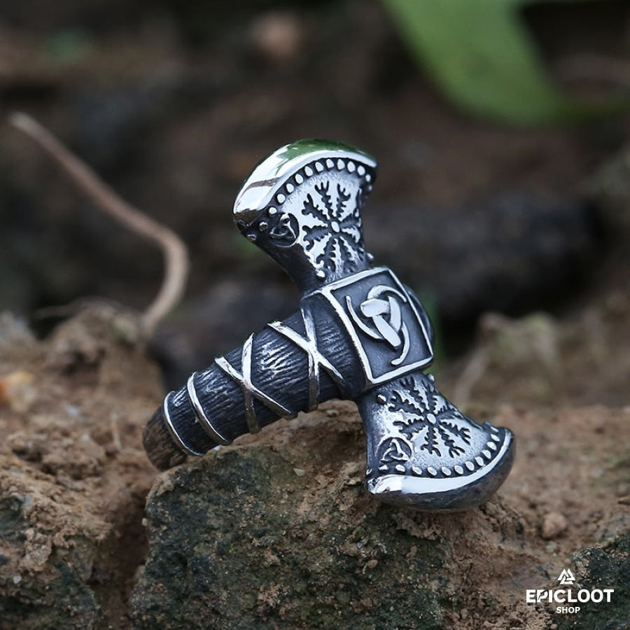 Viking Axe Ring With Nordic Symbols