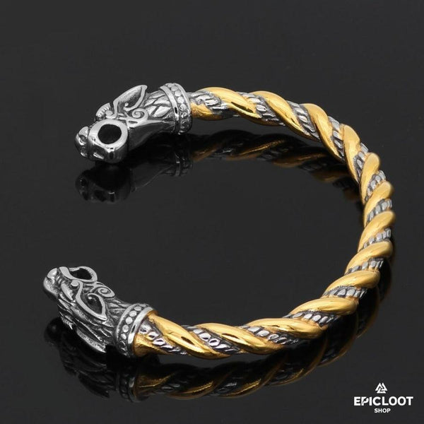 Viking Dragon Bracelet - Gold Silver - Viking Arm Ring - Detailed View | Epic Loot Shop