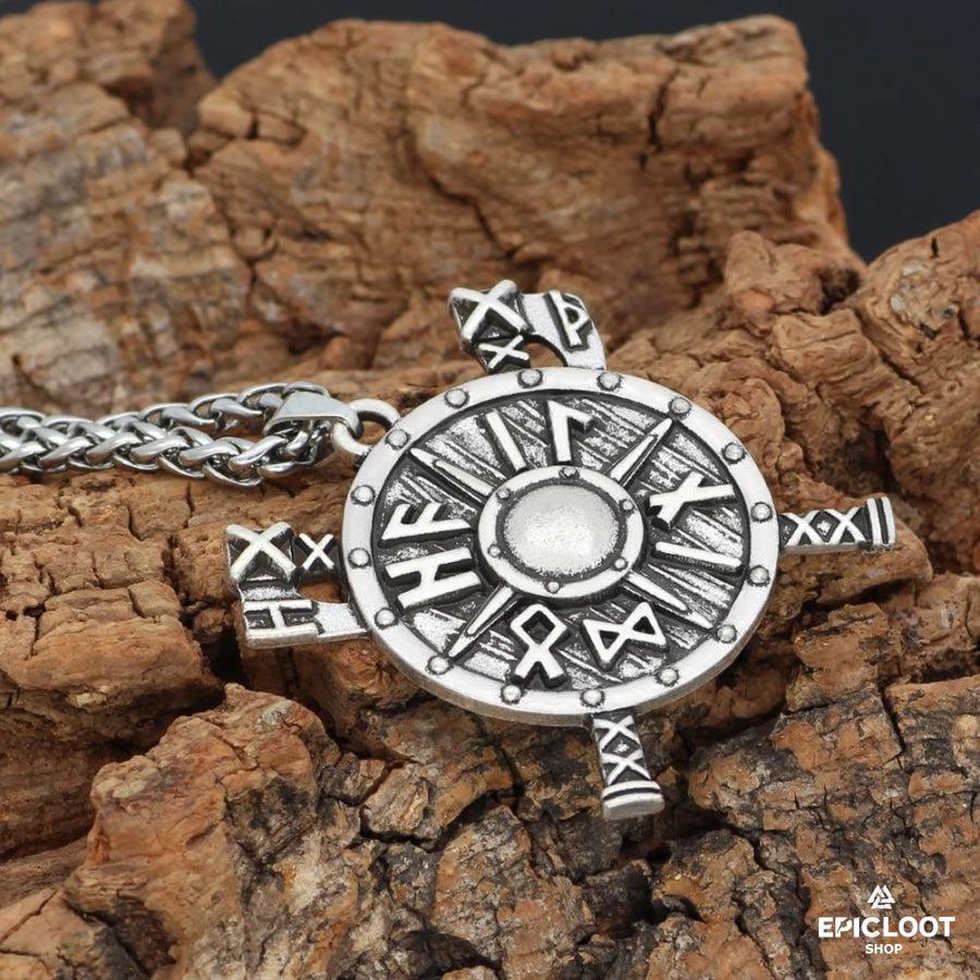 Viking Shield Axe Runic Necklace