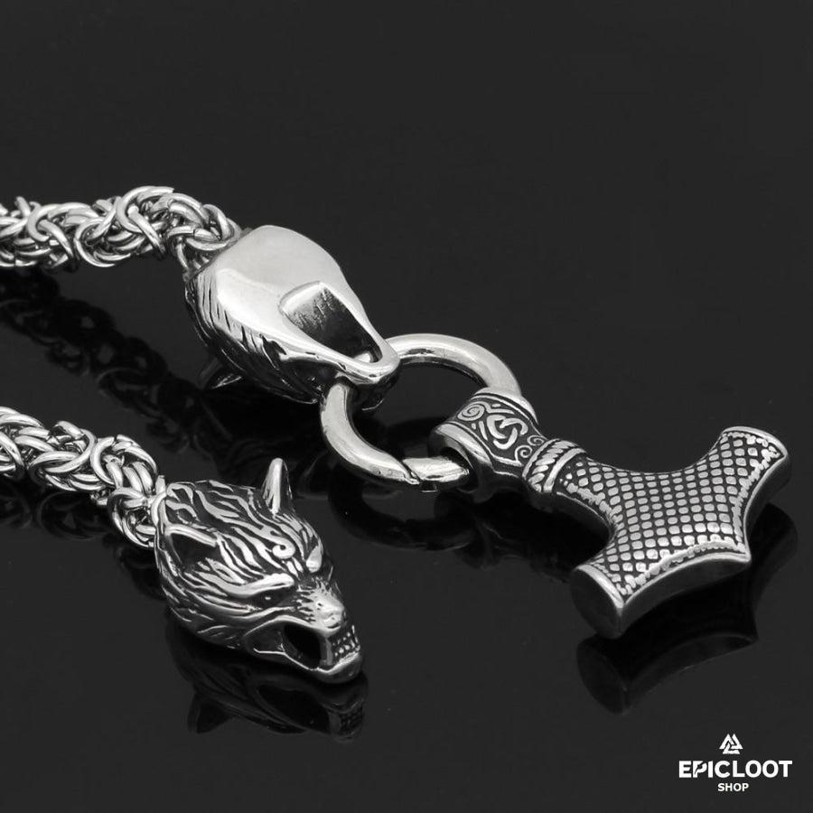 Wolf heads Norse viking Mjolnir Necklace