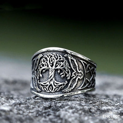 Yggdrasil And Ravens Viking Ring