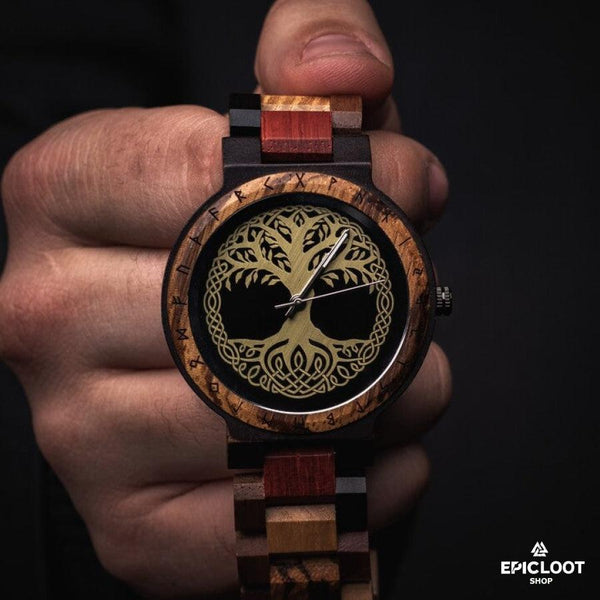 Yggdrasil Wooden Watch - Viking Jewelry For Men - Detailed View | Epic Loot Shop