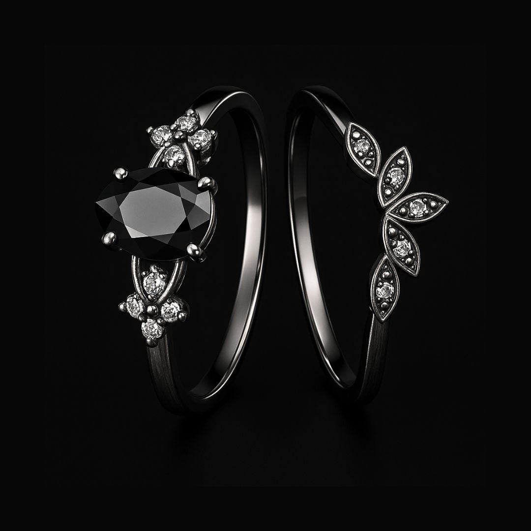 Black Tear Crown Ring Set - transformation gift for women