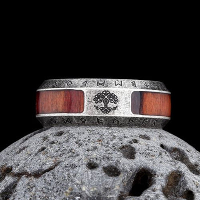 Yggdrasil Nordic Runes Ring Wooden Design