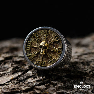 Anello Argento 925 Vegvisir Teschio Norreno