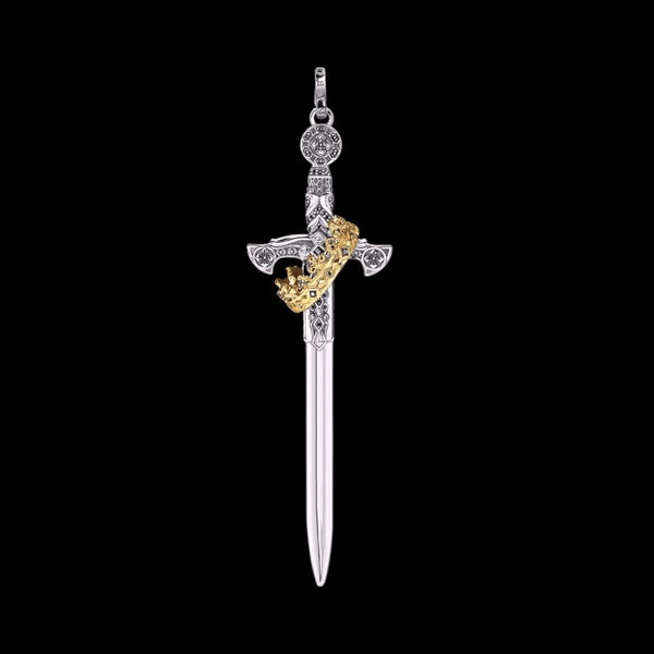 Royal Blade: Crowned 925 Silver Pendant Necklace