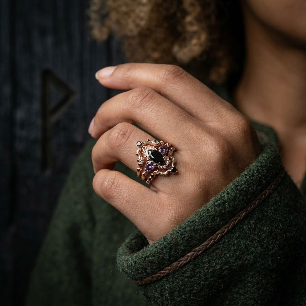 Black Sigil Crown - Norse Women's Ring - Alternative Angle | Epic Loot Shop