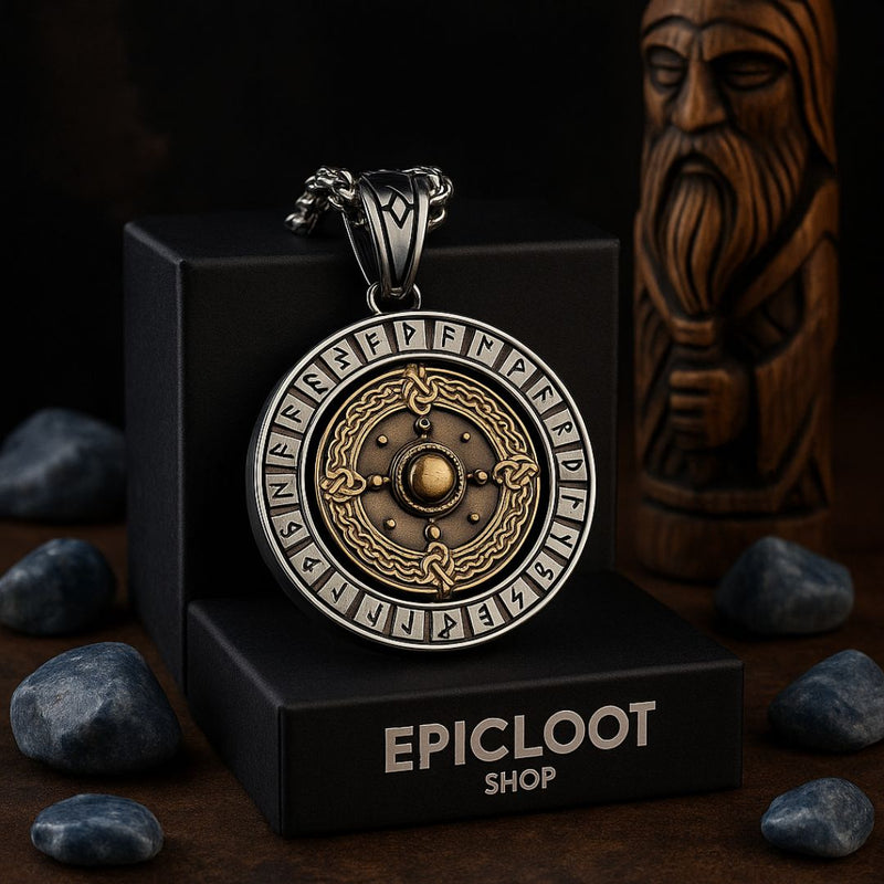 Viking Shield & Vegvisir Rotating Pendant Necklace