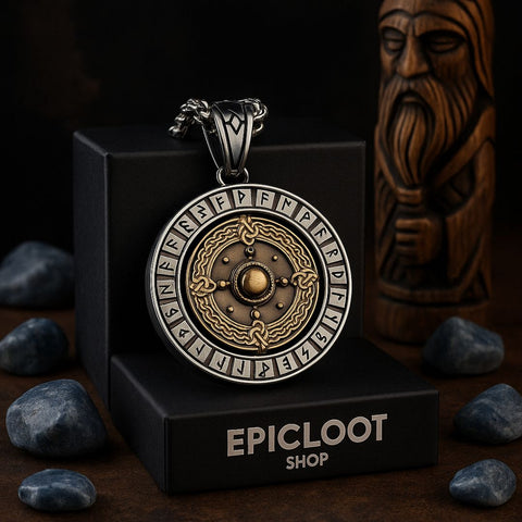Viking Shield & Vegvisir Rotating Pendant Necklace