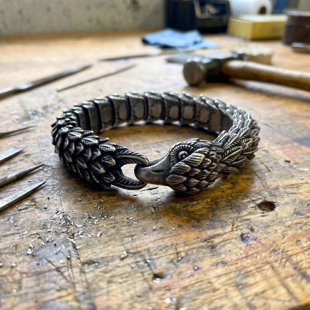 Raven feather link bracelet - Norse jewelry for men by Forged For Vikings