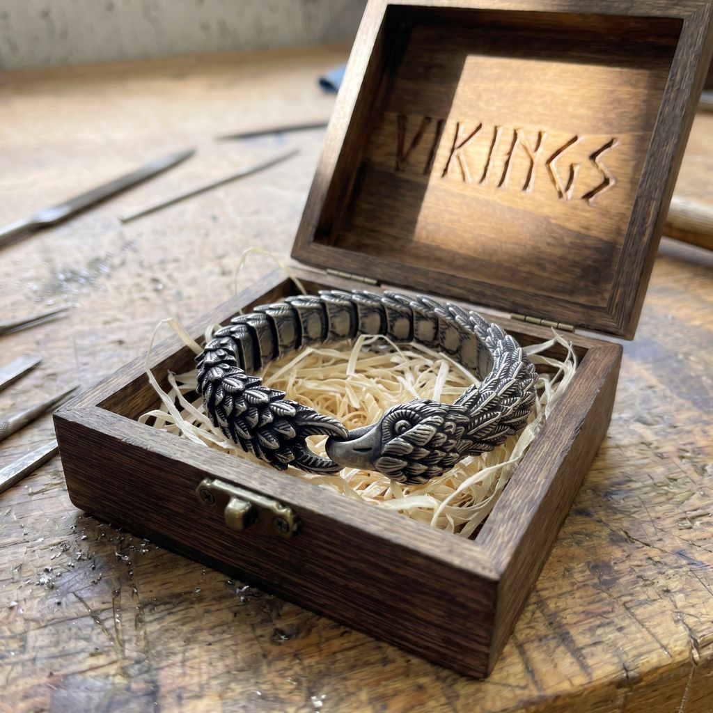 Raven feather link bracelet - viking bracelet for men in 316L surgical steel