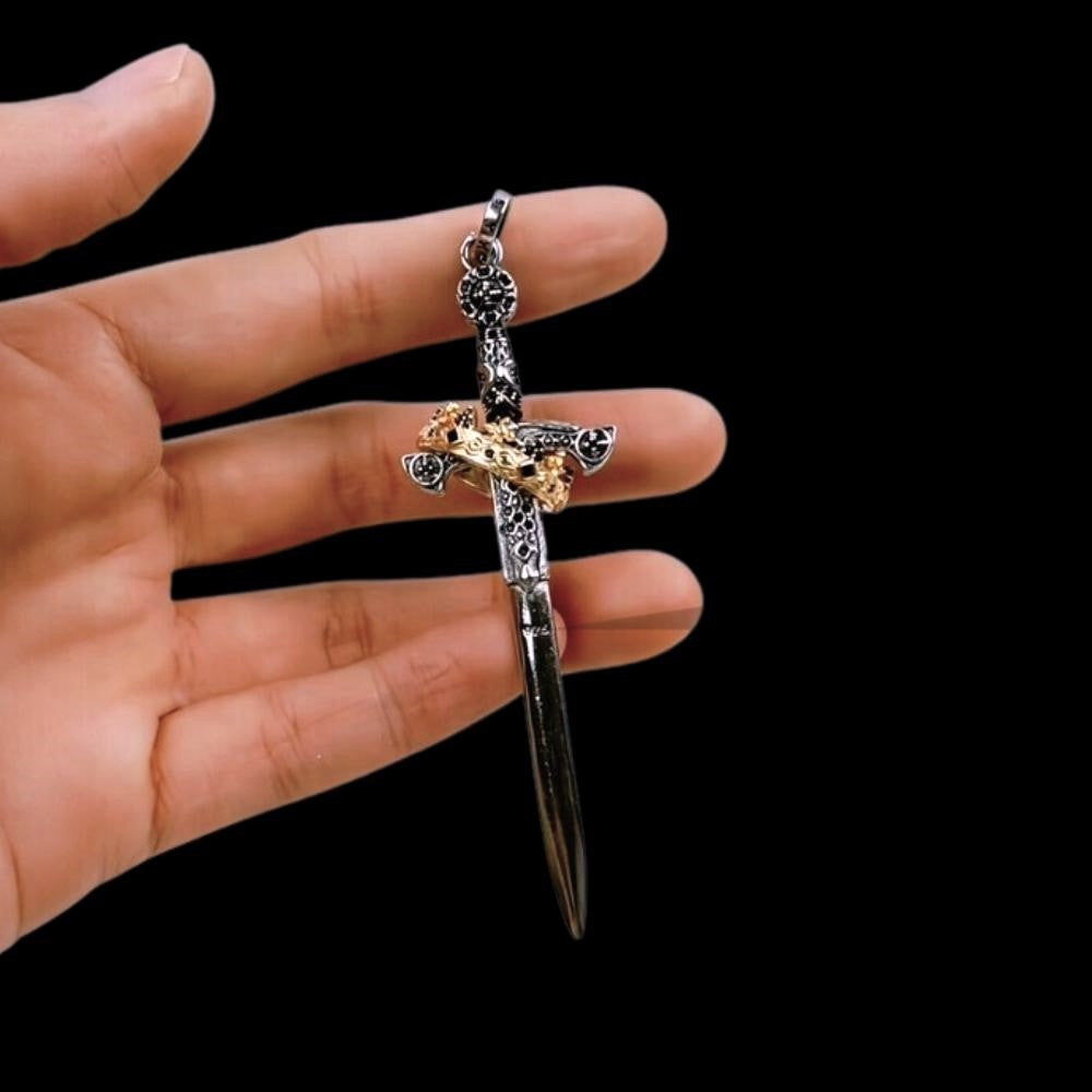 Royal Blade: Crowned 925 Silver Pendant Necklace