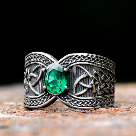 Celtic Knot Ring with Green Gemstone