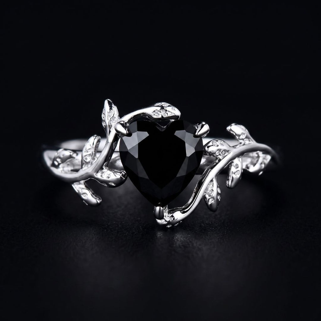 Dark Leaf Heart Ring