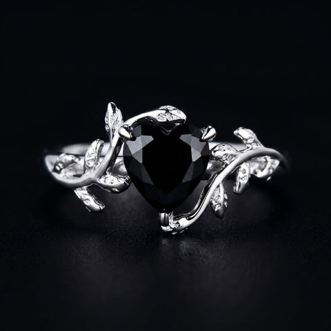 Dark Leaf Heart Ring
