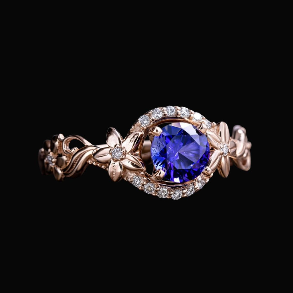 Vanaheim Bloom Ring - violet-blue floral Norse-inspired ring