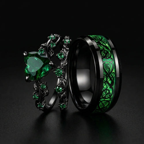 Emerald Vow Couples Rings