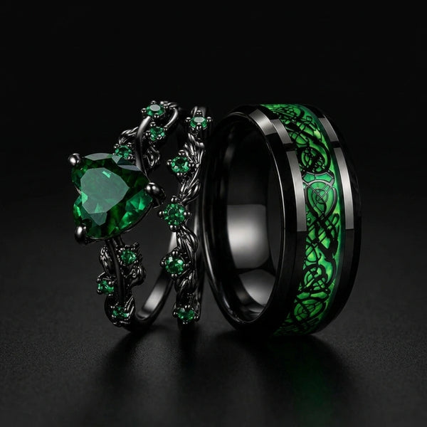 Emerald Vow Couples Rings