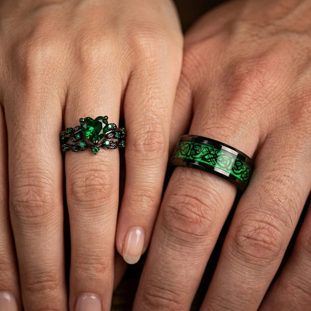 Emerald Vow Couples Rings
