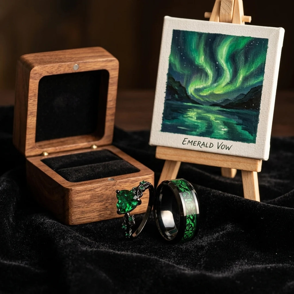 Emerald Vow Couples Rings