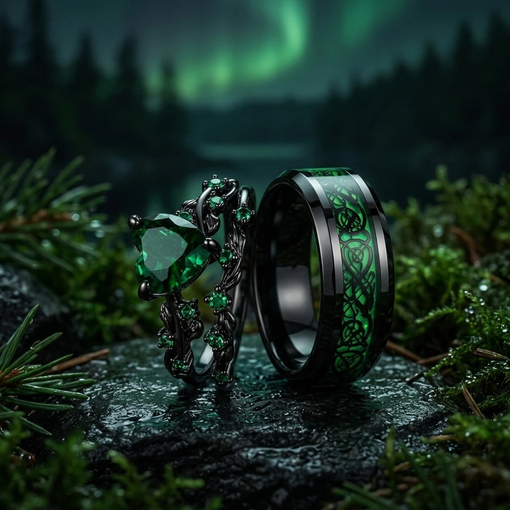 Emerald Vow Couples Rings