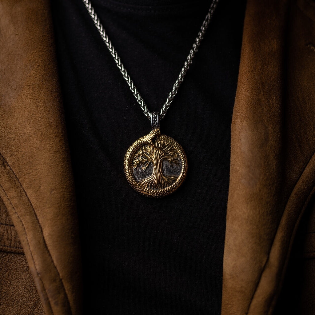 Jormungandr Surrounds Yggdrasil Pendant Necklace