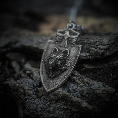 Nordic Wolf and Raven Pendant