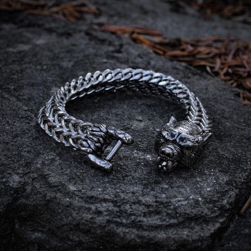 Buy Wolf Head Bracelet, Viking Silver Steel and Leather Rope Hip Hop Men  Jewelry for Gifts to Him or Boys Online in India - Etsy