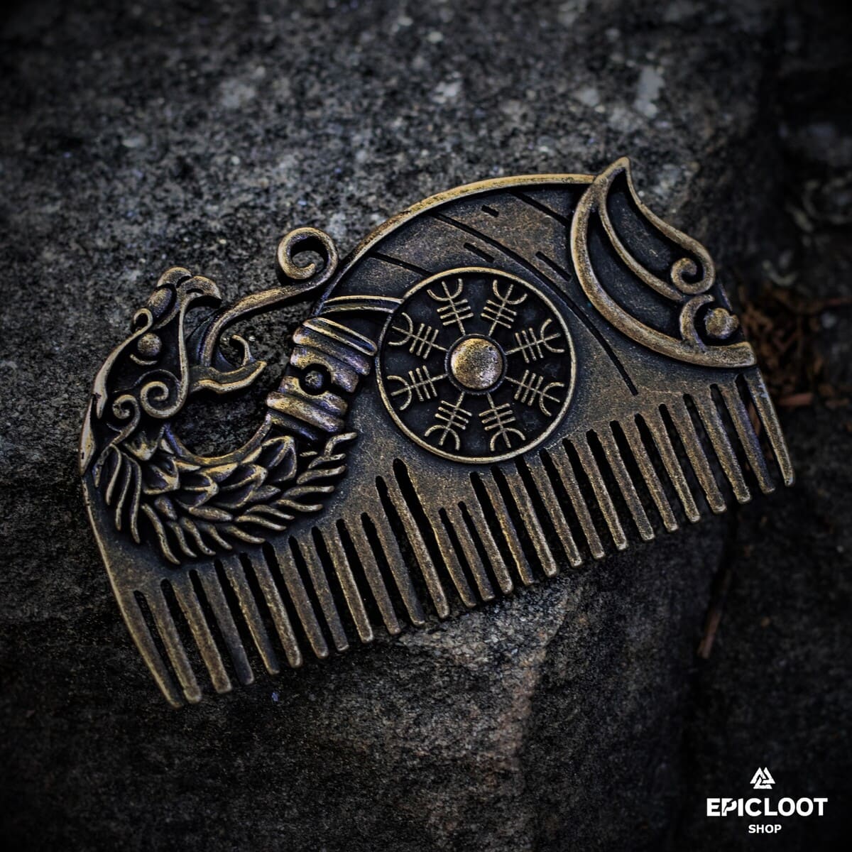 Drakkar Helm of Awe shield Beard Comb - stainless steel Viking comb