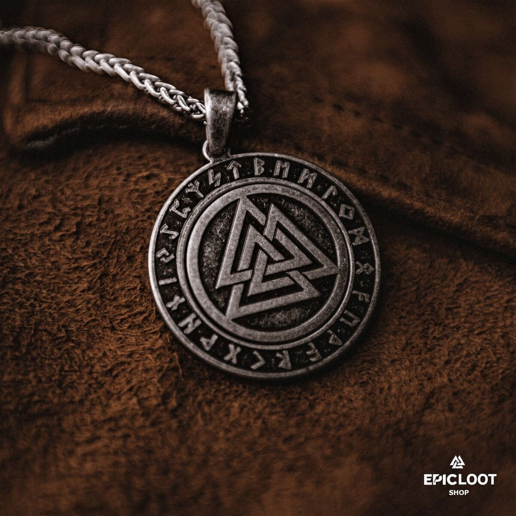 Rotating Valknut Pendant Necklace with Antique Design