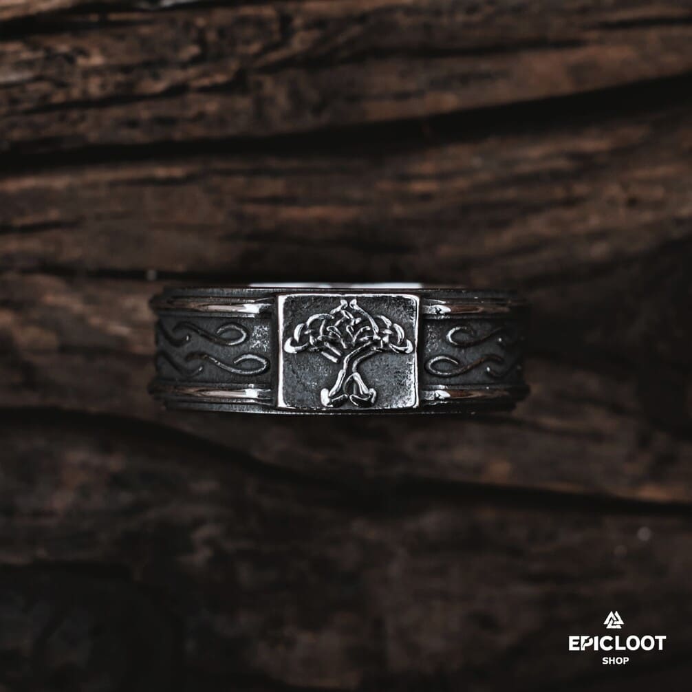 Decorated Norse Symbol Yggdrasil Ring