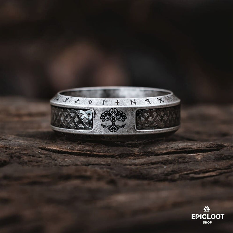 Decorated Nordic Ring with Yggdrasil Symbol