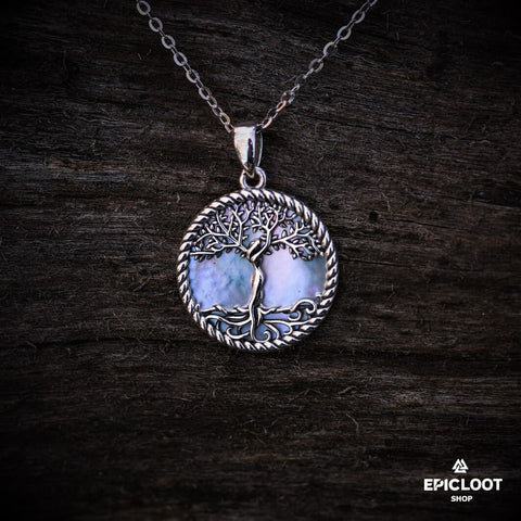 Yggdrasil White stone 925 Silver Necklace