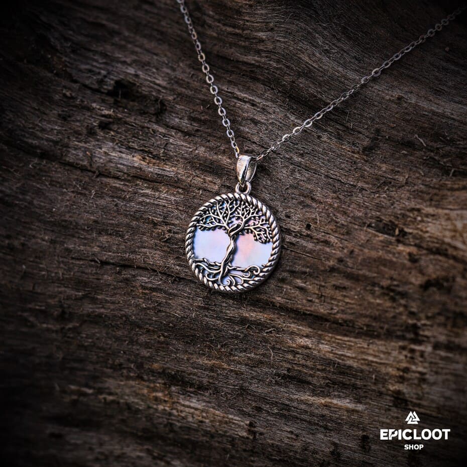 Yggdrasil White stone 925 Silver Necklace