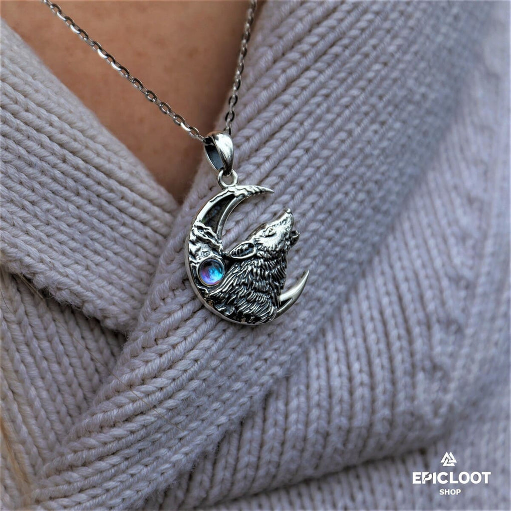 Moon Wolf 925 Silver Necklace