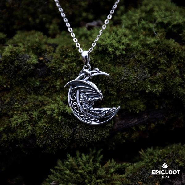 925 Silver Moon Dragon Neckalce - Viking Necklace - Heritage Design | Epic Loot Shop
