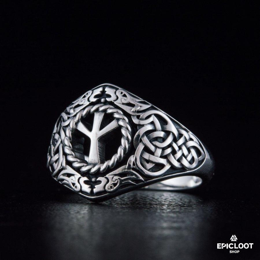 925 silver Algiz Rune Ring Nordic Carving
