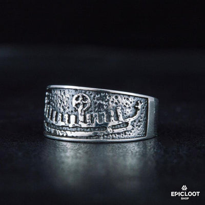Anello Drakkar Longship in argento 925
