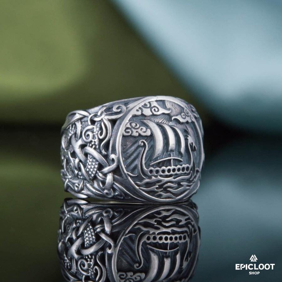 925 silver Drakkar Symbol Ring Mammen Carving