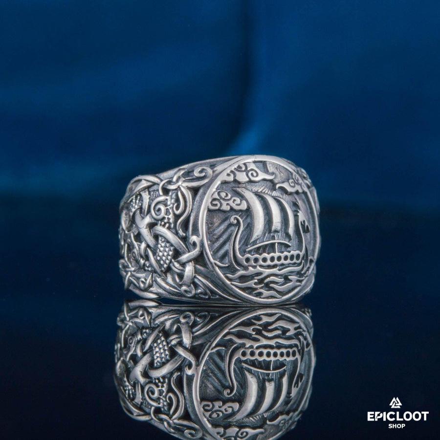 925 silver Drakkar Symbol Ring Mammen Carving