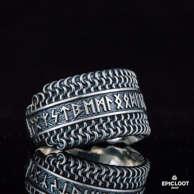 925 silver Elder Futhark Runes Hauberk Ring
