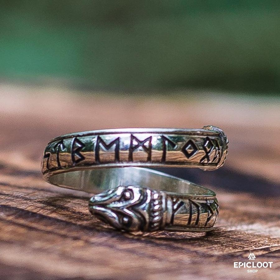 925 silver Elder Futhark Runes Ouroboros Ring