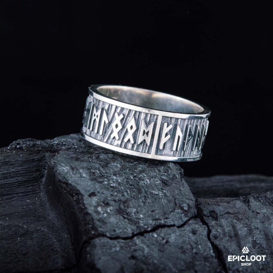 925 silver Elder Futhark Runes Wide Rim Ring